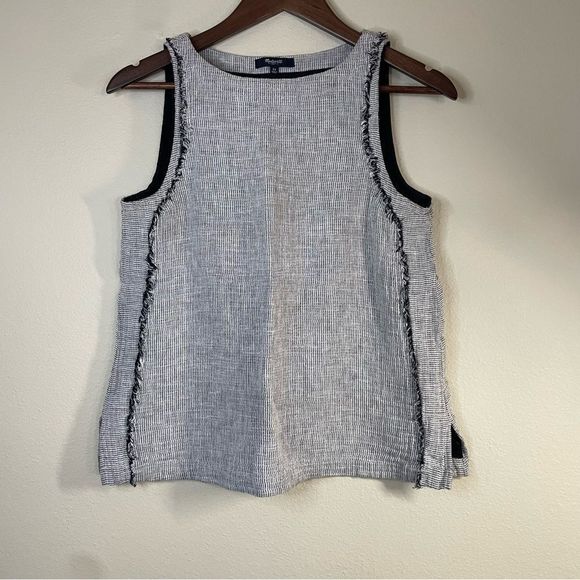 Madewell Women’s Linen Blend Sleeveless Tank Top Gray Fringe Raw Hem Size XS. - Picture 1 of 9